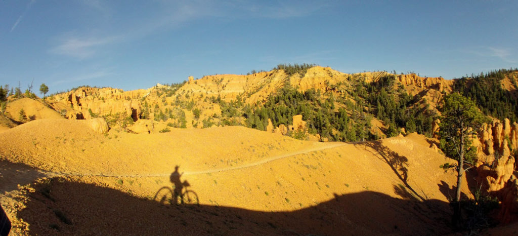 Sunset on thunder mountain trail, rocks look orange in the late sunlight